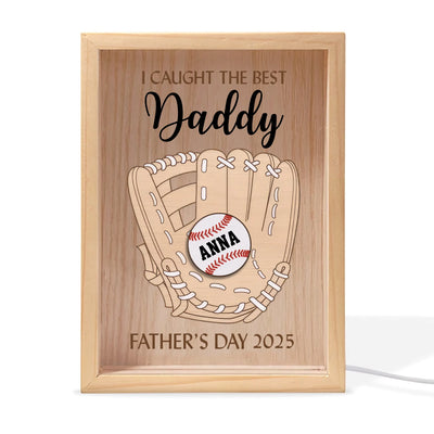 We Caught The Best Dad - Personalized Frame Light Box, Gift for Baseball Dad/Grandpa, Father's Day Gift