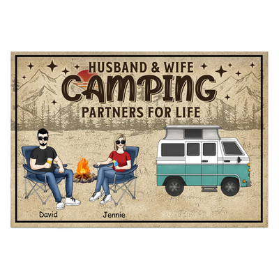 Husband & Wife Camping Partners For Life - Personalized Doormat, Gift For Camping Couple, Camper Gift
