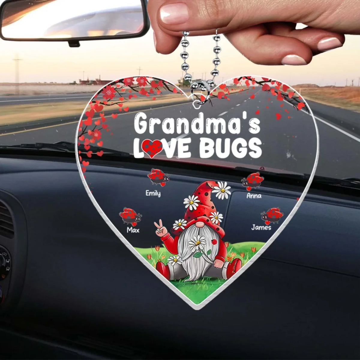 Grandma's Love Bugs - Personalized Acrylic Car Hanger, Gift For Grandma