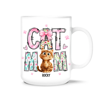 Cat Mom - Personalized Mug, Gift for Cat Mom, Cat Lover Gift, Cute Cat Coffee Cup