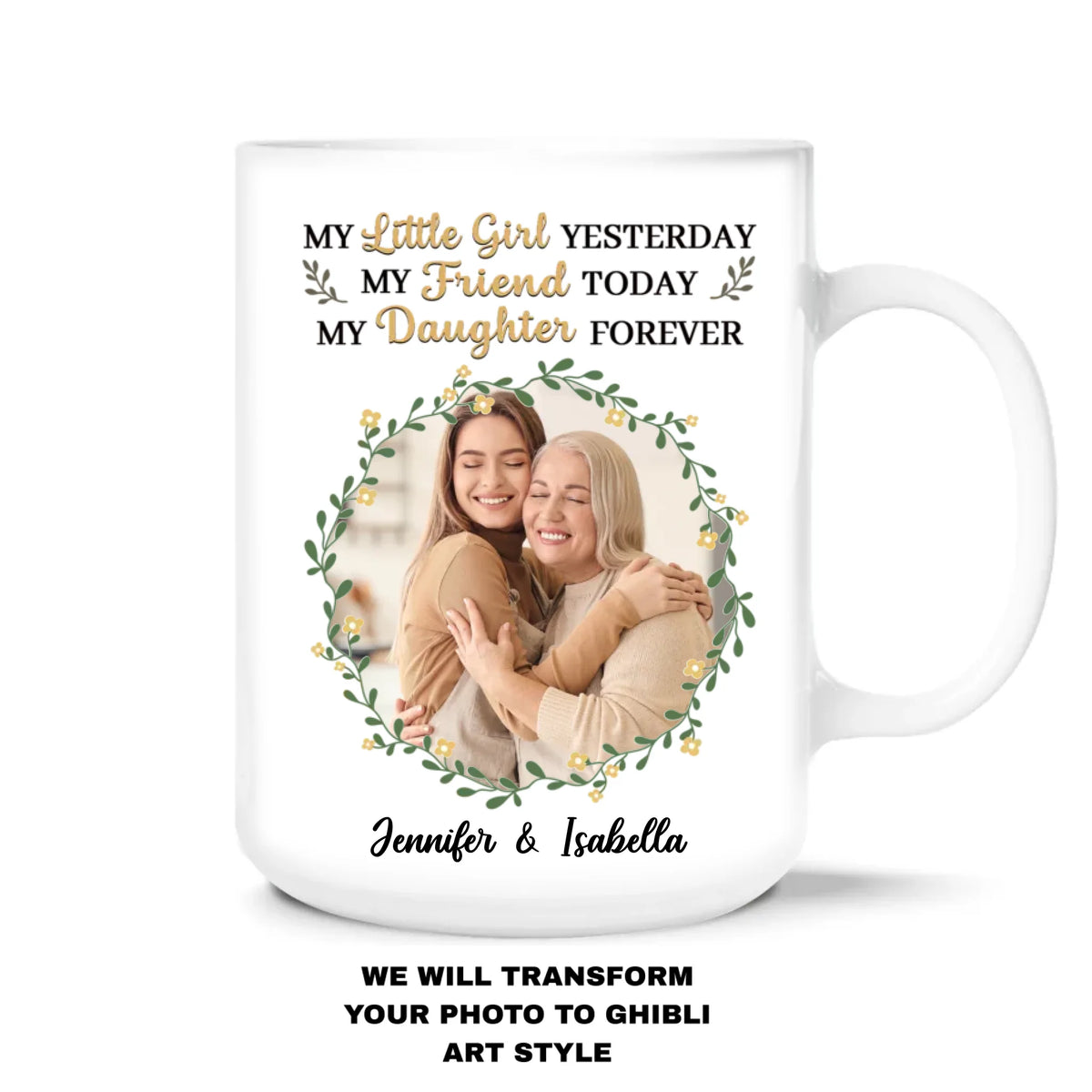 My Little Girl Yesterday My Friend Today My Daughter Forever - Personalized Mug, Custom Photo Cartoon Style, Gift for Mom/Daughter