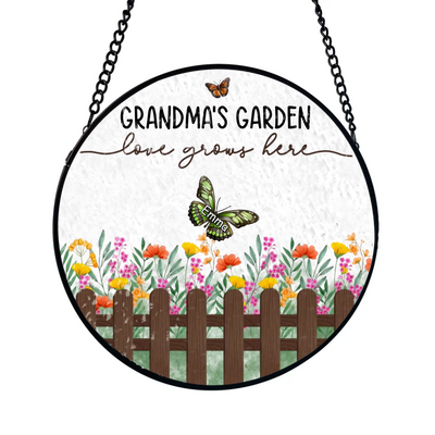 Grandma's Garden Butterflies - Personalized Window Stained Glass, Suncatcher Hanging