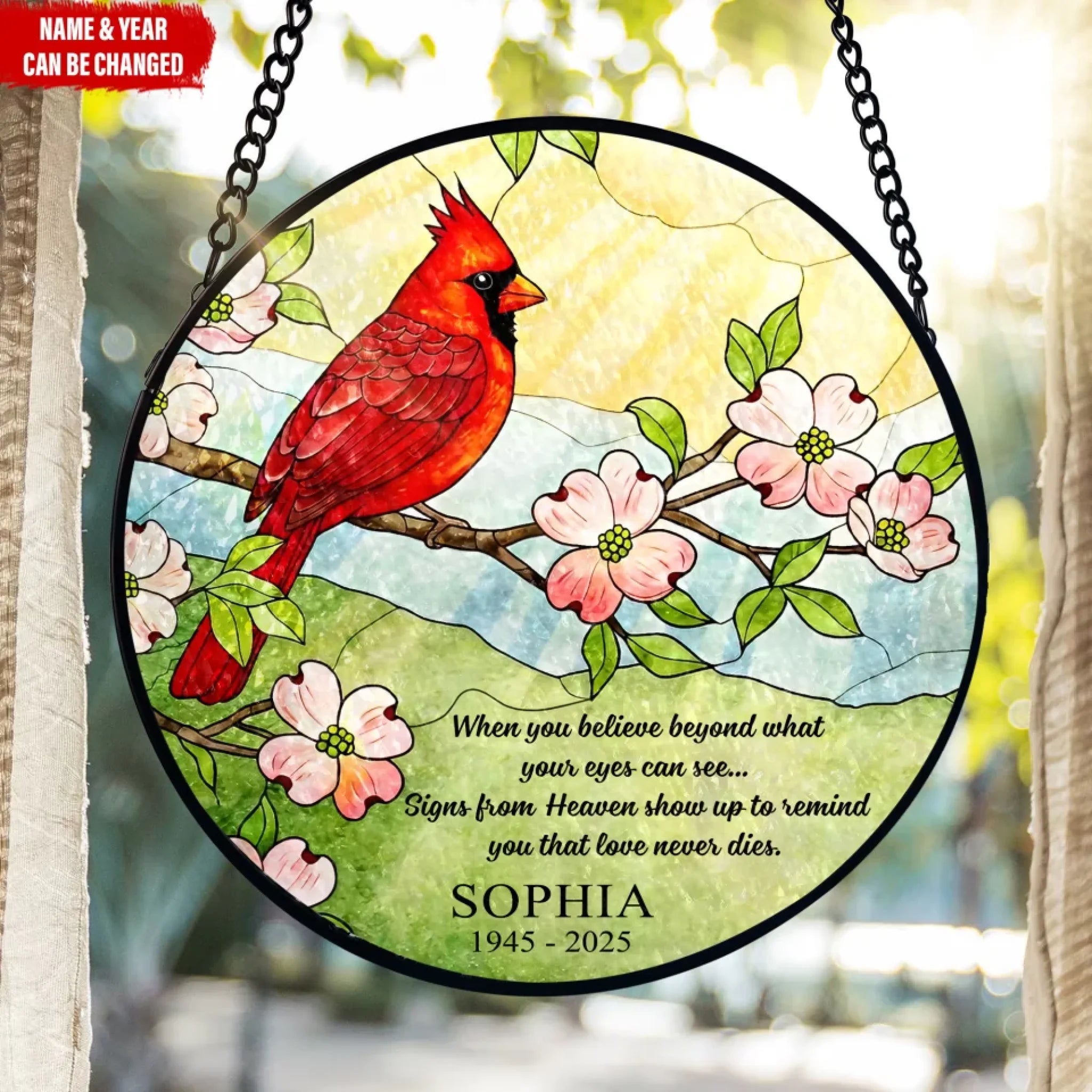 Cardinal Sign In Cardinal Signs From Heaven - Personalized Window Stained Glass, Memori ...