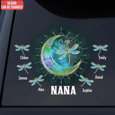 Dragonfly Moon - Personalized Decal, Gift For Grandma, Nana