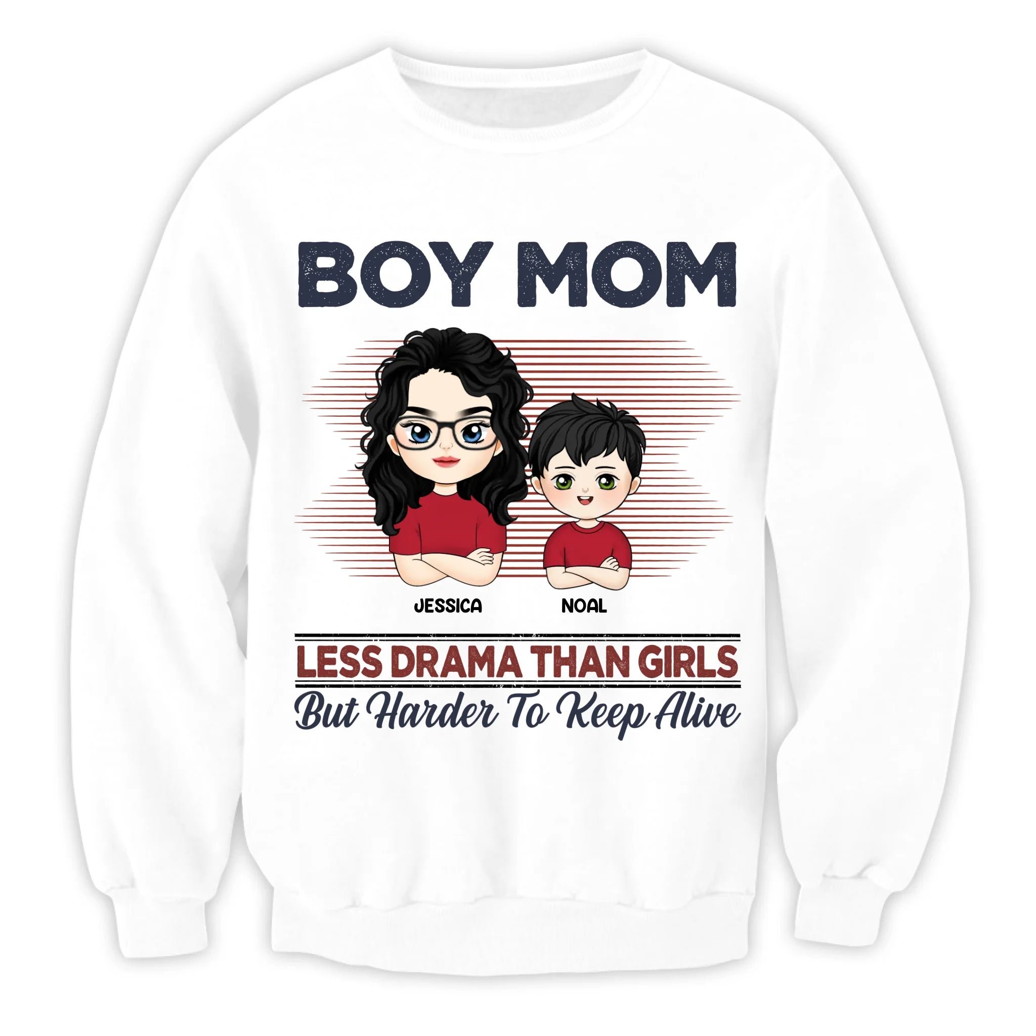 Boy Mom Less Drama Than Girls But Harder To Keep Alive - Personalized T-Shirt, Funny Gift For Mom And Son