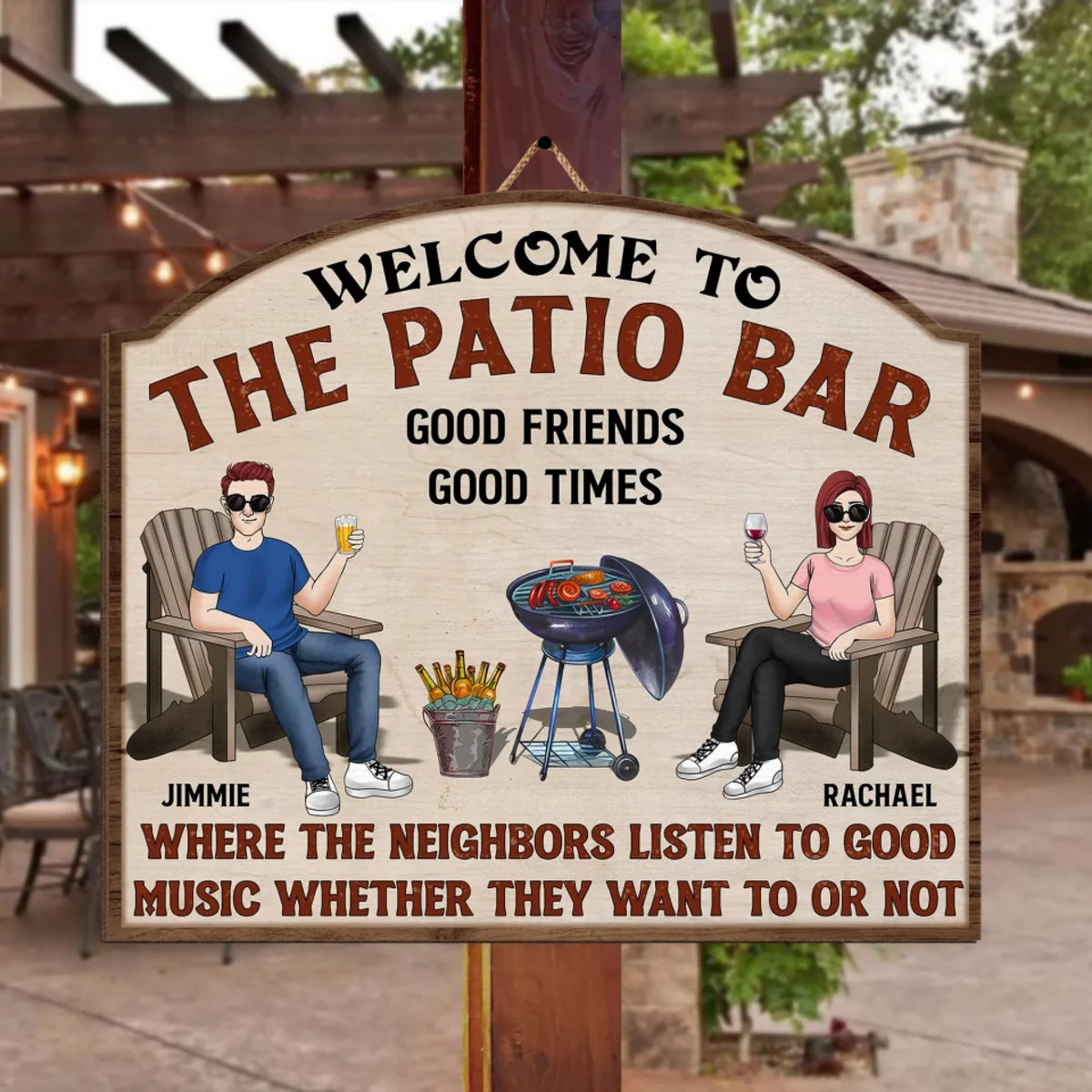 Camping, camping gift,camping,campsite,campgrounds,custom gift,personalized gifts,door sign,front door sign, welcome sign, door hanger, welcome door sign, Personalized door sign, wood sign,Personalized sign,camping decor, camping sign, camp sign , Welcome To The Patio Bar - Personalized 1 Layer Wooden Sign, Backyard Sign, Garden Decoration