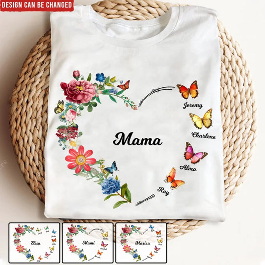 Heart With Butterfly - Personalized T-Shirt, Gift For Family, Grandma/ Mom Butterly Heart