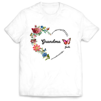 Heart With Butterfly - Personalized T-Shirt, Gift For Family, Grandma/ Mom Butterly Heart