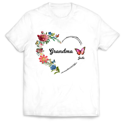 Heart With Butterfly - Personalized T-Shirt, Gift For Family, Grandma/ Mom Butterly Heart