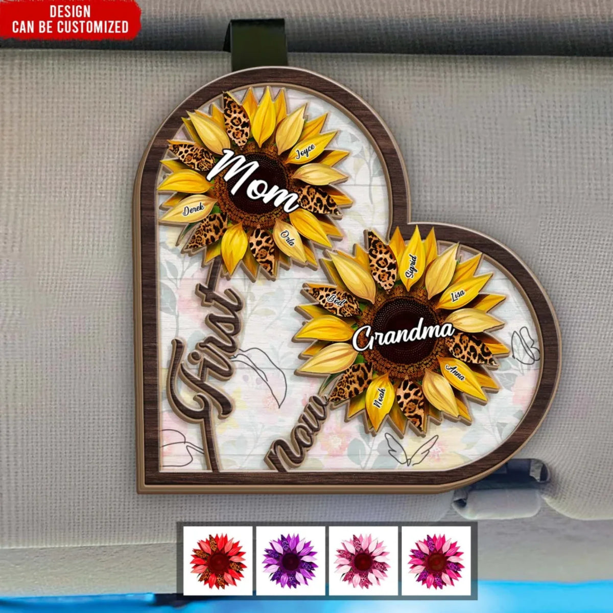 Mom Sunflower, First Mom Now Grandma - Personalized Car Visor Clip, Mother's Day Gift