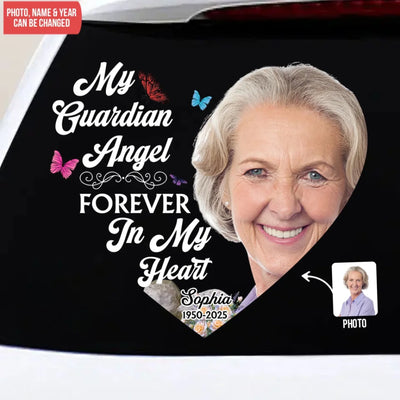 My Guardian My Angel Forever In My Heart - Personalized Decal, Memorial Gift For Loss Of Loved One