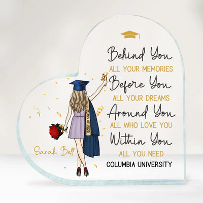 Graduate Behind You All Your Memories - Personalized Acrylic Plaque, Grad Gift For Her