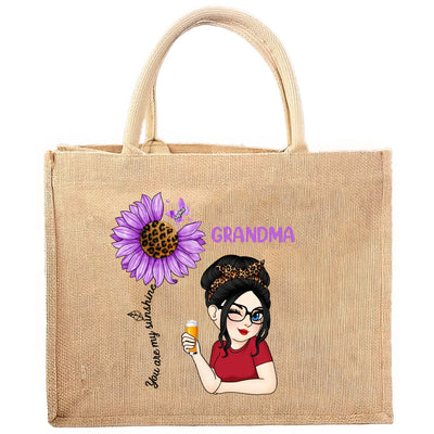 Sunflower Gift, You Are My Sunshine - Personalized Jute Tote Bag, Gift For Mom/Grandma