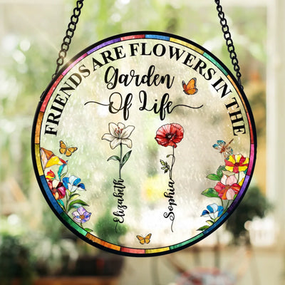 Good Friends Are Flowers That Never Fade - Personalized Window Stained Glass, Gift For Bestie, Best Friend Gift