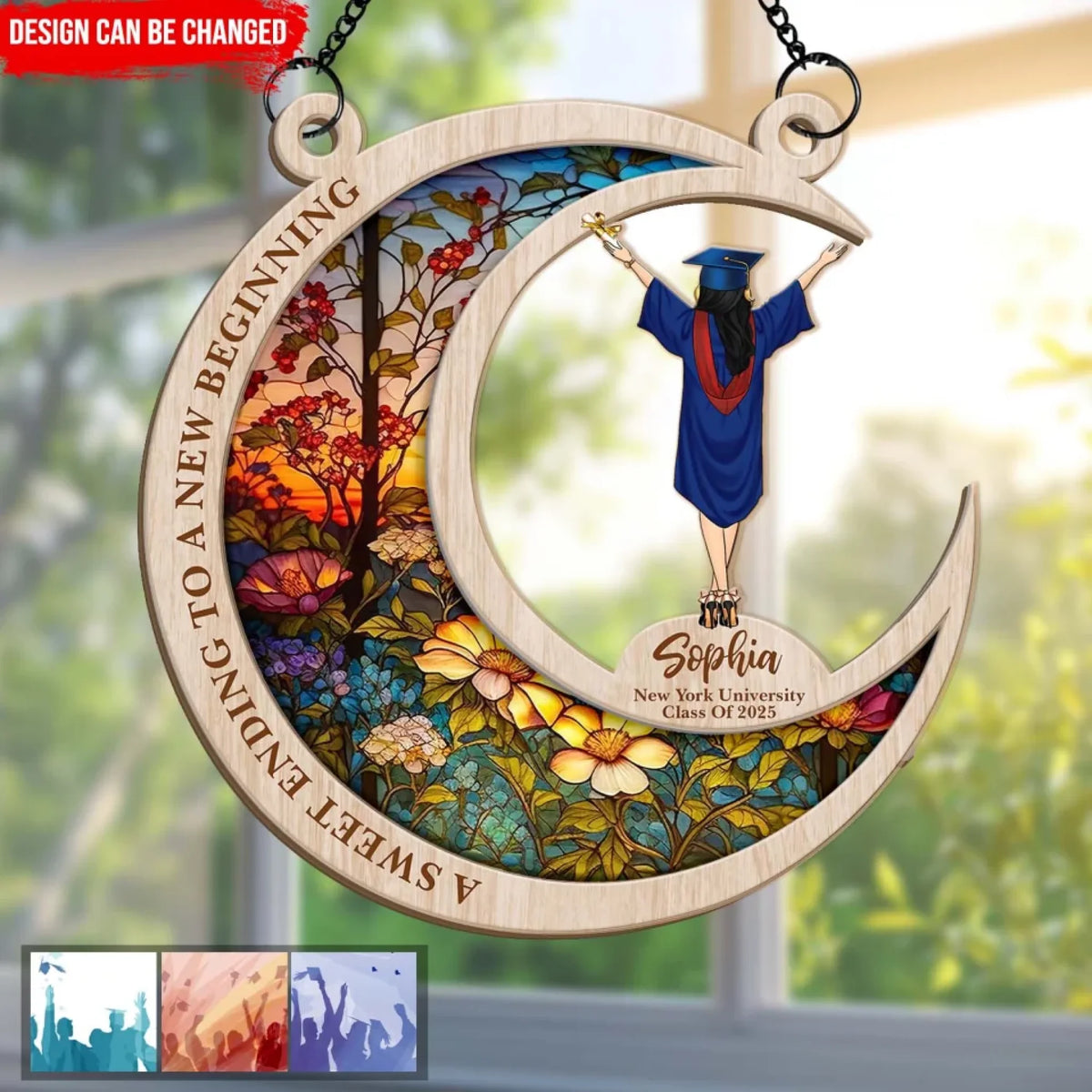 A Sweet Ending To A New Beginning - Personalized Window Hanging Suncatcher, Graduation Gift, Class Of 2025