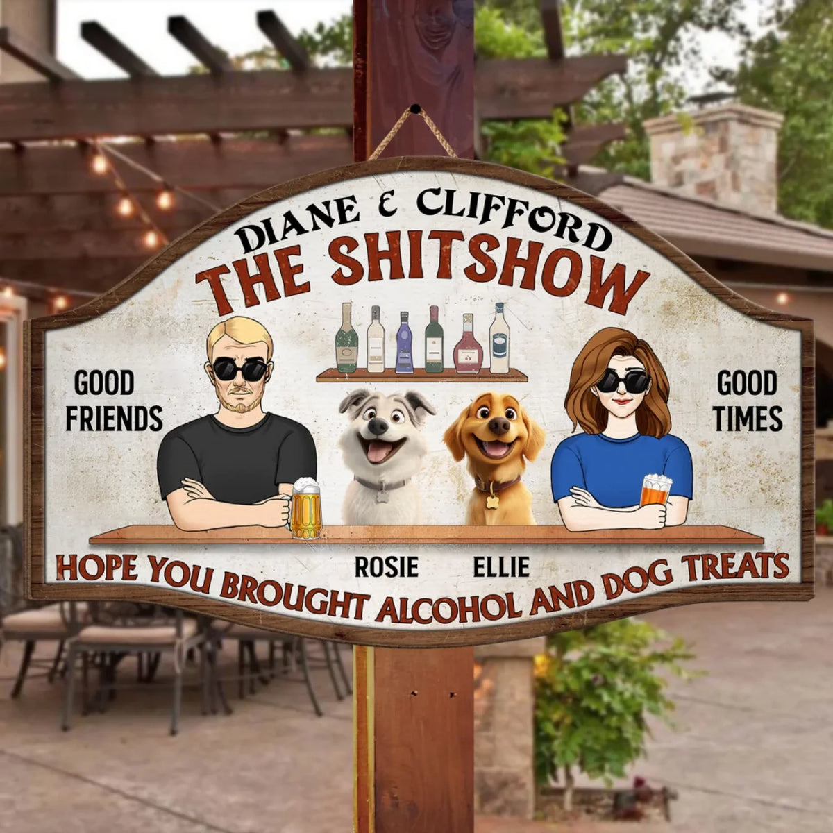 The Shitshow Good Friends Good Times - Personalized Wooden Sign, Backyard Decoration, Home Party Decor, dog love, welcome sign, door hanger, welcome classic cap, wood sign,Personalized sign,gifts for dog lovers,dog