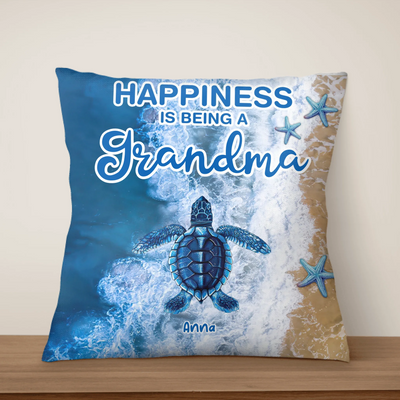 Happiness Is Being A Grandma - Personalized Pillow, Gift For Grandma/ Mom, Turtle Grandma Pillow
