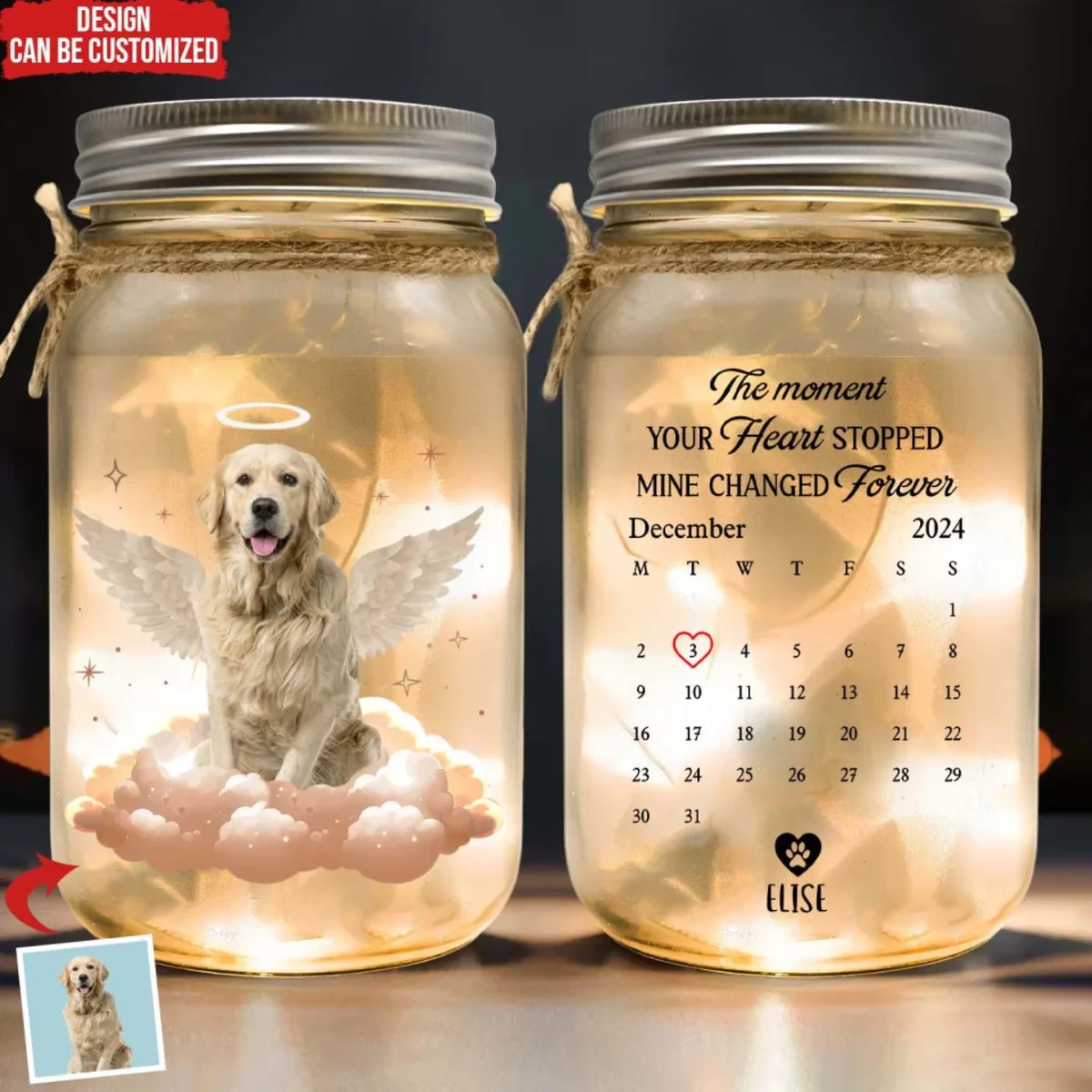 The Moment Your Heart Stopped Mine Changed Forever - Personalized Mason Jar Light, Gift For Dog Lover