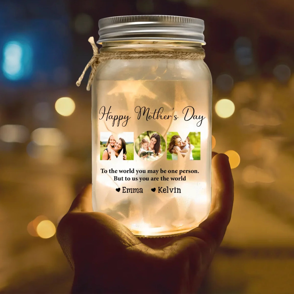 To Us You Are The World - Personalized Mason Jar Light, Gift For Dad/ Mom, Custom Photo Gift