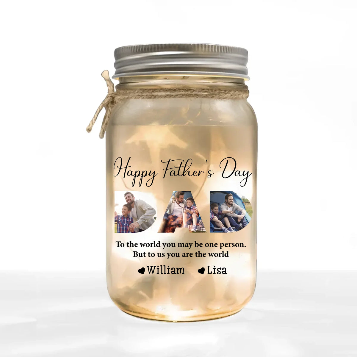 To Us You Are The World - Personalized Mason Jar Light, Gift For Dad/ Mom, Custom Photo Gift