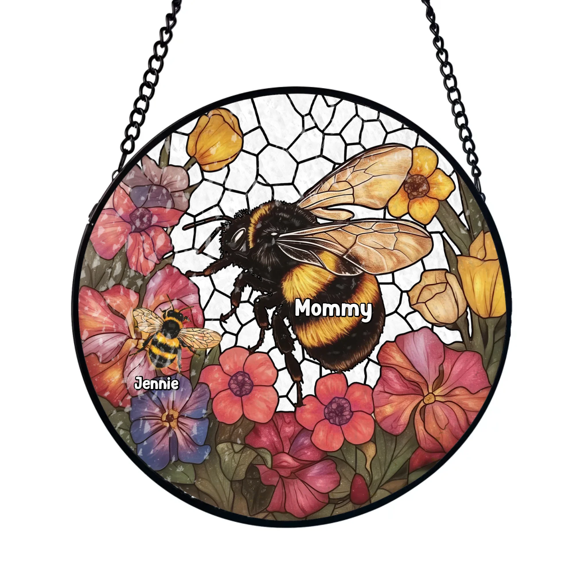Mama Bee - Personalized Window Stained Glass, Gift For Mom, Mama Bee Custom Gift
