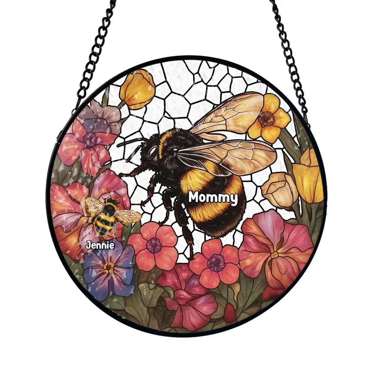 Mama Bee - Personalized Window Stained Glass, Gift For Mom, Mama Bee Custom Gift