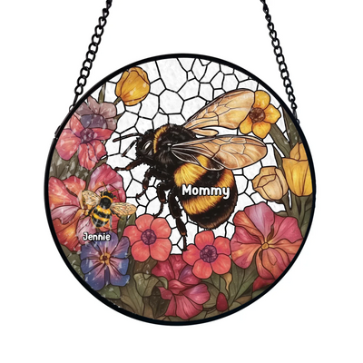 Mama Bee - Personalized Window Stained Glass, Gift For Mom, Mama Bee Custom Gift