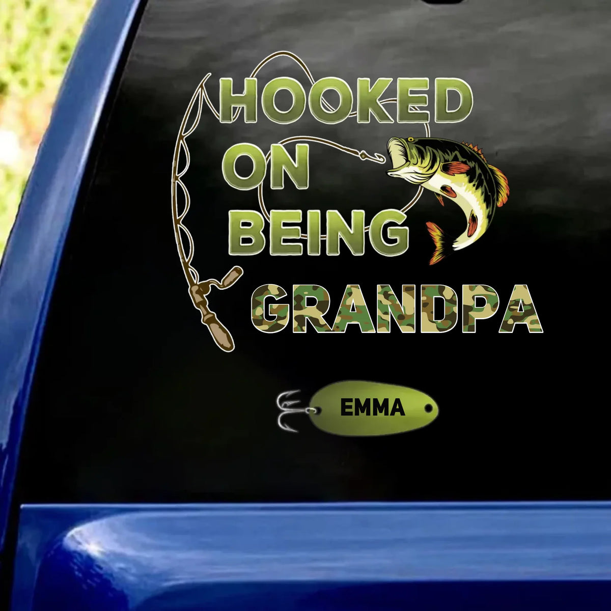 Hooked On Being Grandpa - Personalized Decal, Gift for Dad/Grandpa, Fishing Lover Gift