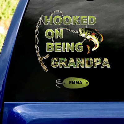 Hooked On Being Grandpa - Personalized Decal, Gift for Dad/Grandpa, Fishing Lover Gift