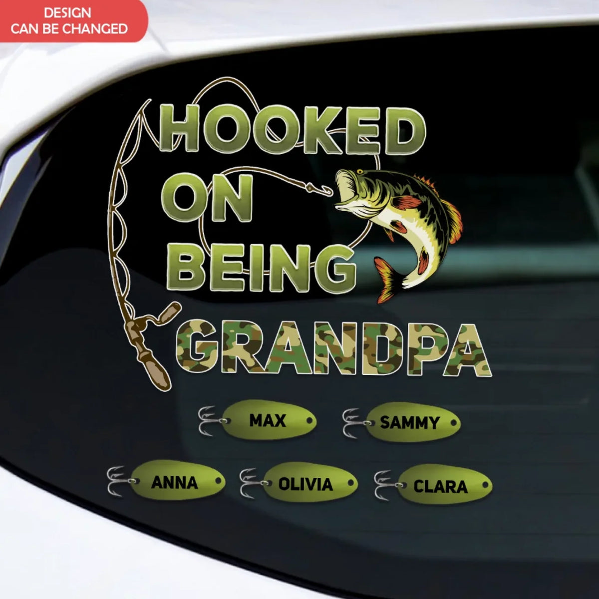 Hooked On Being Grandpa - Personalized Decal, Gift for Dad/Grandpa, Fishing Lover Gift