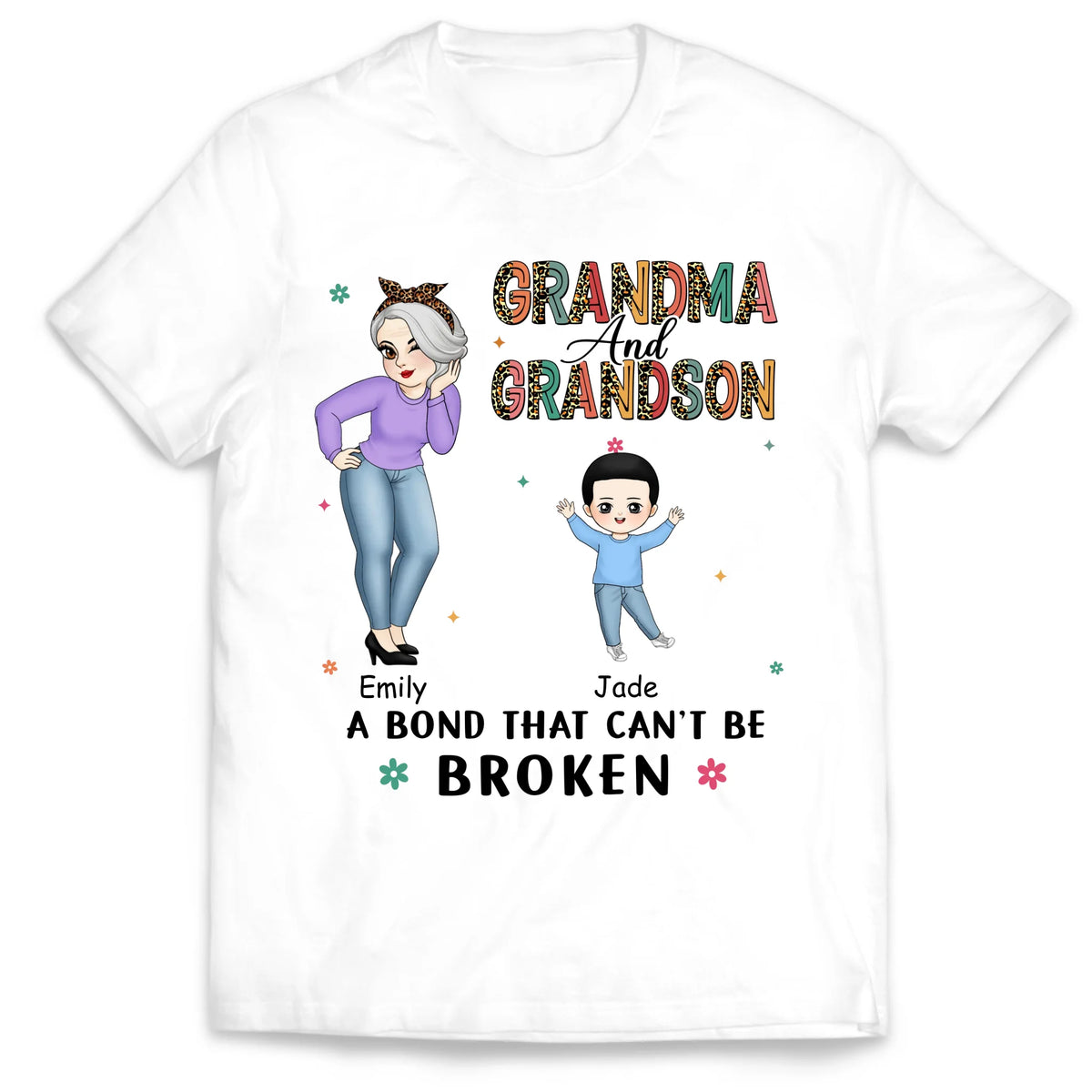 Grandma And Grandson A Bond That Can't Be Broken - Personalized T-Shirt, Gift for Grandma, Mother's Day Gift