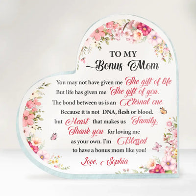 I'm Blessed To Have A Bonus Mom Like You - Personalized Heart Acrylic Plaque, Gift for Step Mom, Mother's Day Gift