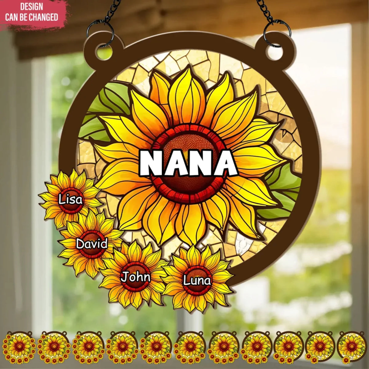 Sunflower Love Between Grandma Grandkids - Personalized Window Hanging Suncatcher, Gift For Grandma And Grandkid