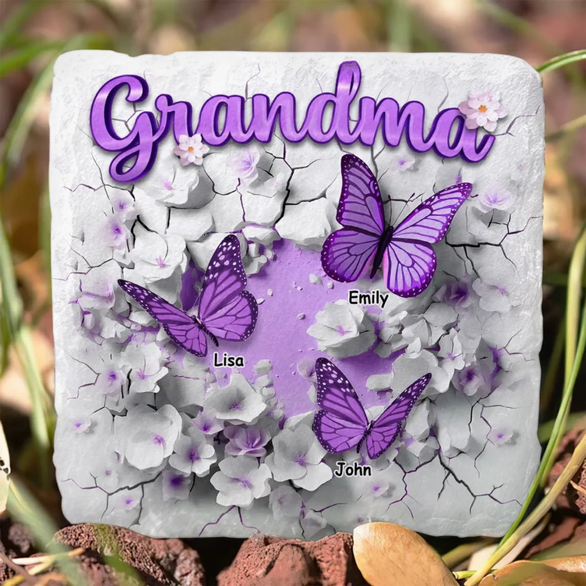 Grandma 3D Crack In A Wall Butterfly - Personalized Stone, Gift For Grandma