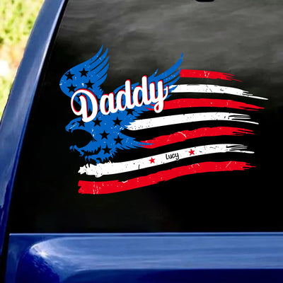 Papa With His Kids American Flag - Personalized Decal, Gift For Dad, Papa American Decal