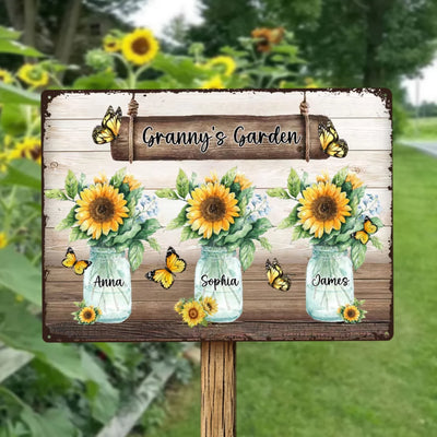Grandma’s Garden Sunflower - Personalized Metal Sign, Gift For Mom, Grandma, Sunflower Garden