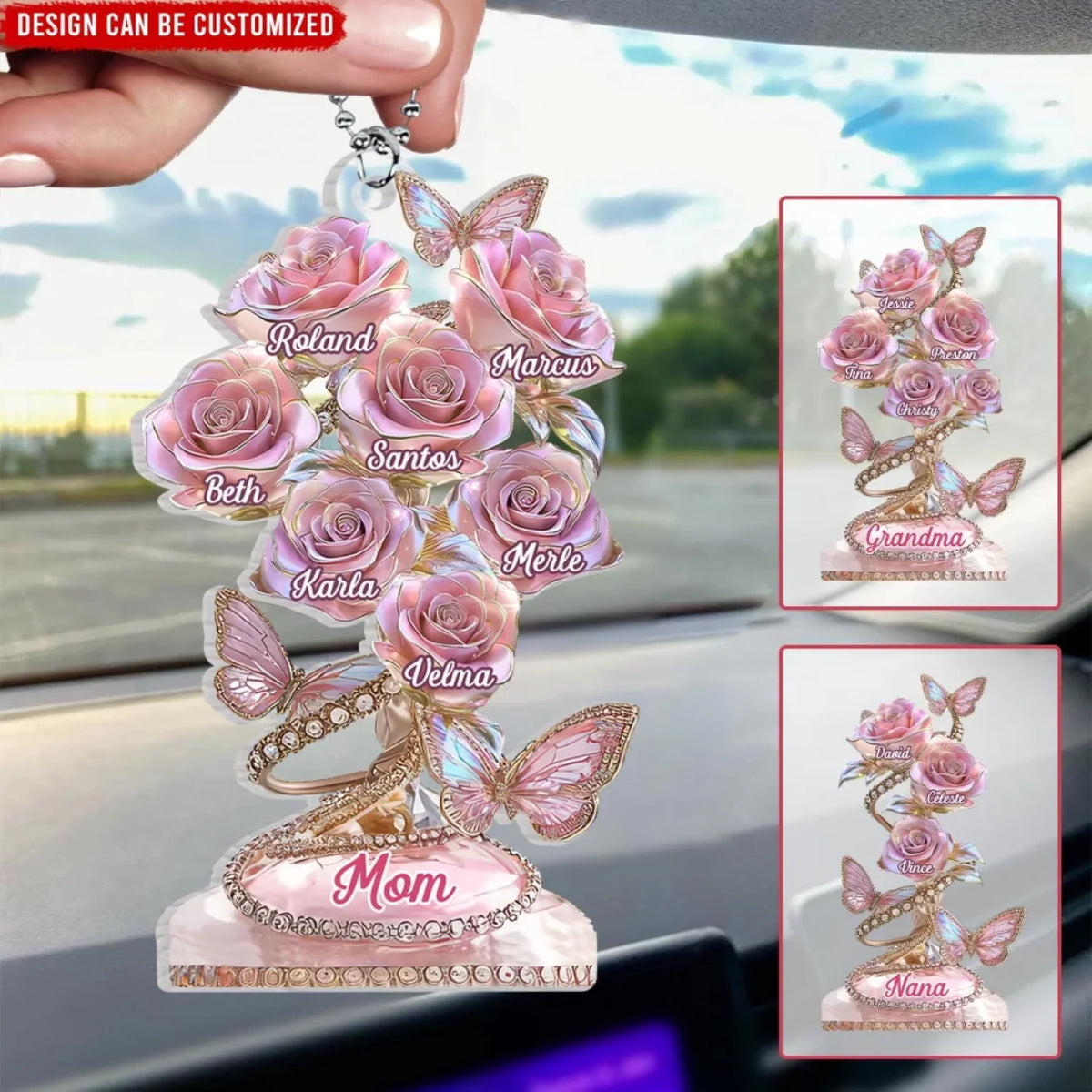 Rose Love Between Mom And Kid Is Forever - Personalized Acrylic Car Hanger, My Garden Gift For Mom, Grandma