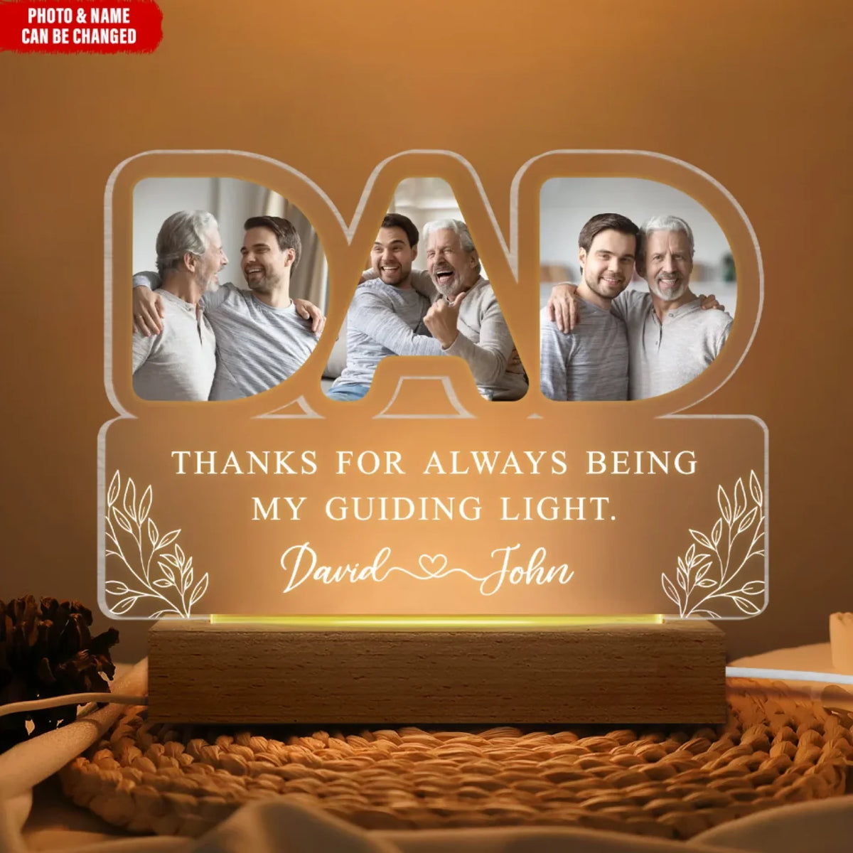 Thanks For Always Being My Guiding Light - Personalized Acrylic Night Light, Gift for Dad, Dad Light