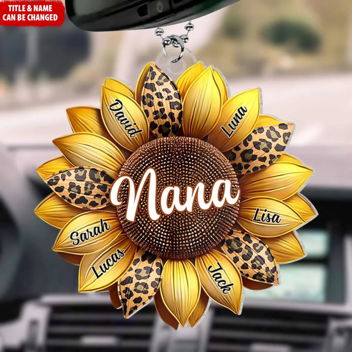 Nana, Mom, Auntie Family Sunflower - Personalized Acrylic Car Hanger, Loving Gift For Mother, Grandma, Grandmother