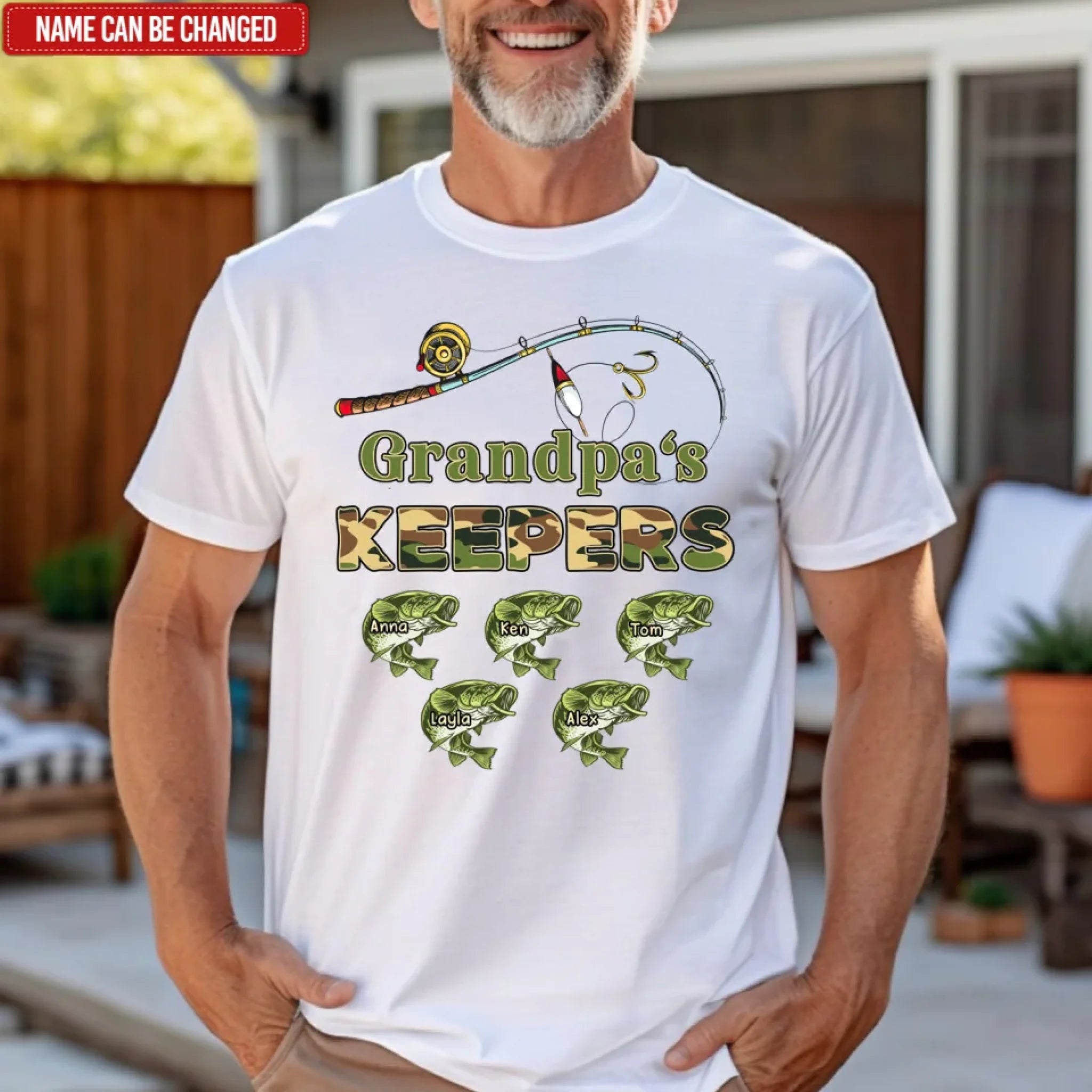 Grandpa's Keepers Camouflage - Personalized T-Shirt, Fishing Gift for Dad/Grandpa, Father's Day Gift