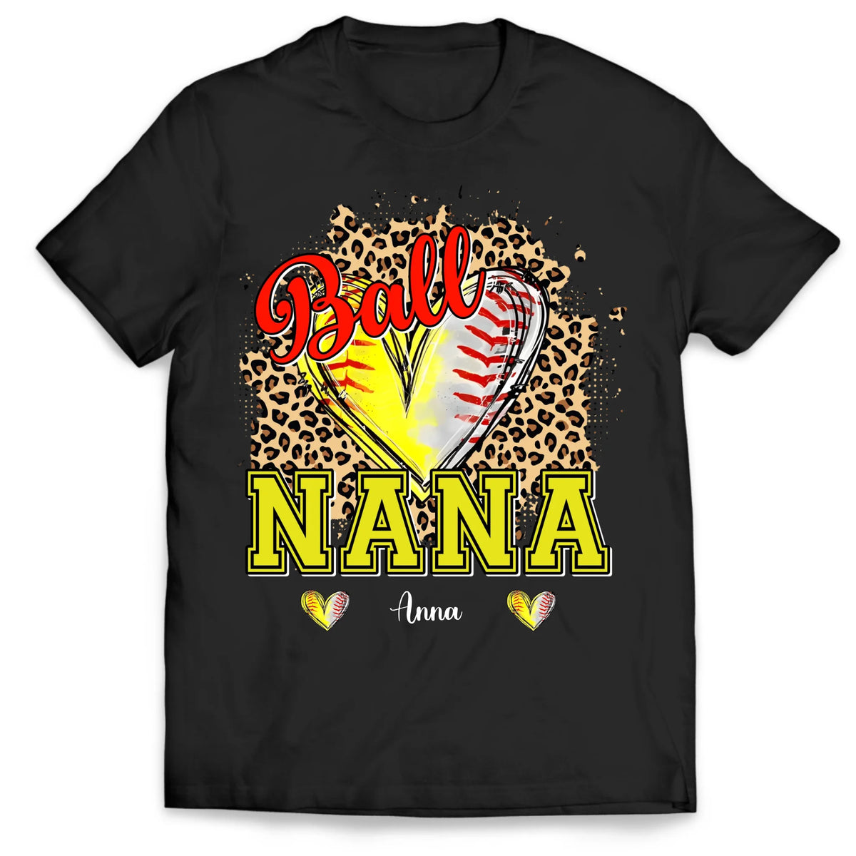 Baseball Softball Grandma Leopard Heart - Personalized T-Shirt, Gift For Sport Mom/ Grandma