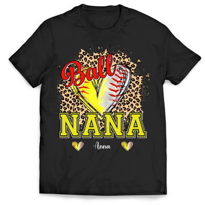 Baseball Softball Grandma Leopard Heart - Personalized T-Shirt, Gift For Sport Mom/ Grandma