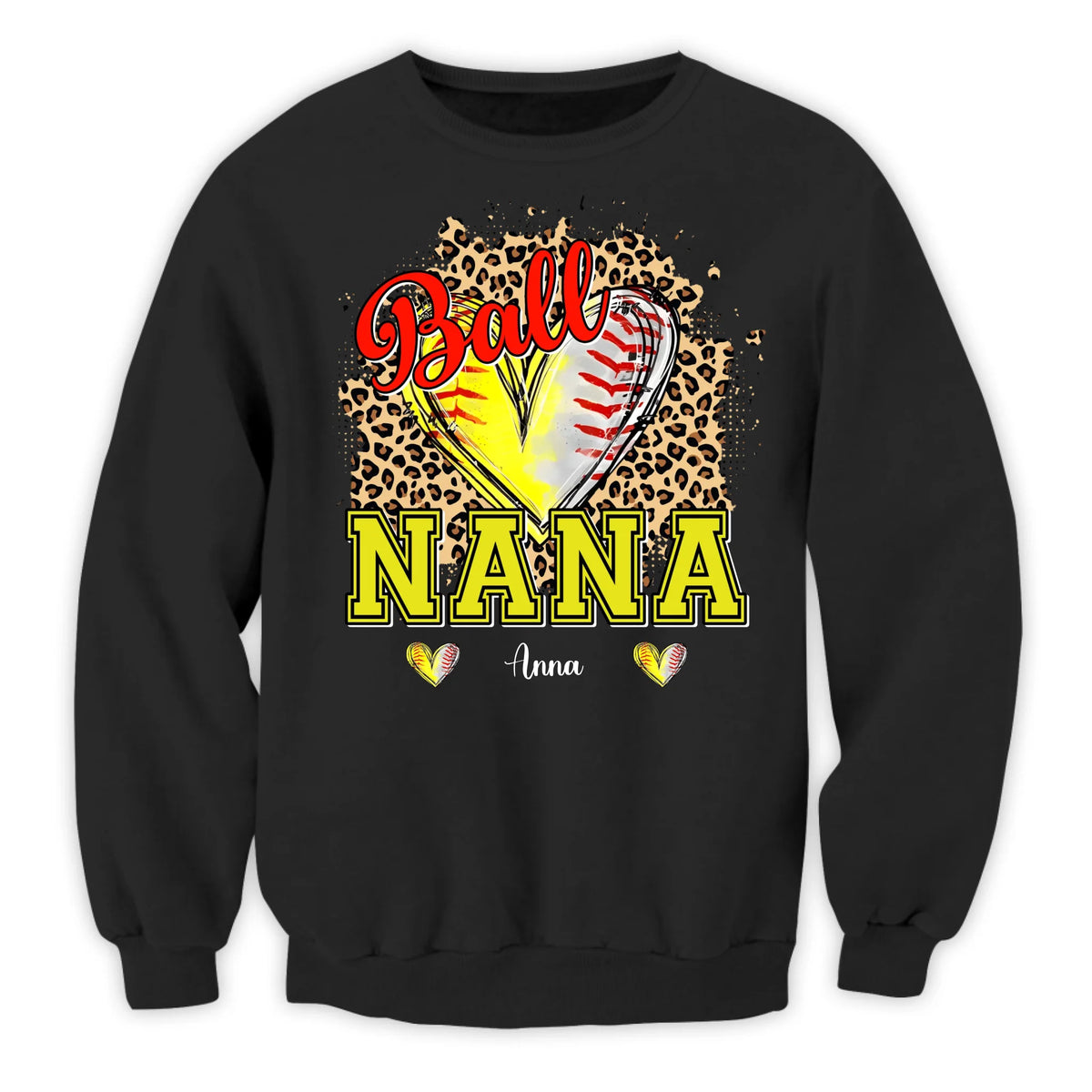 Baseball Softball Grandma Leopard Heart - Personalized T-Shirt, Gift For Sport Mom/ Grandma