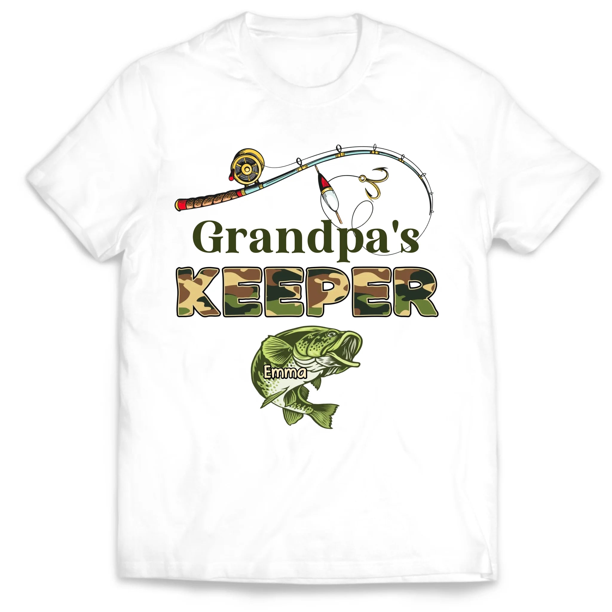 Grandpa's Keepers Camouflage - Personalized T-Shirt, Fishing Gift for Dad/Grandpa, Father's Day Gift