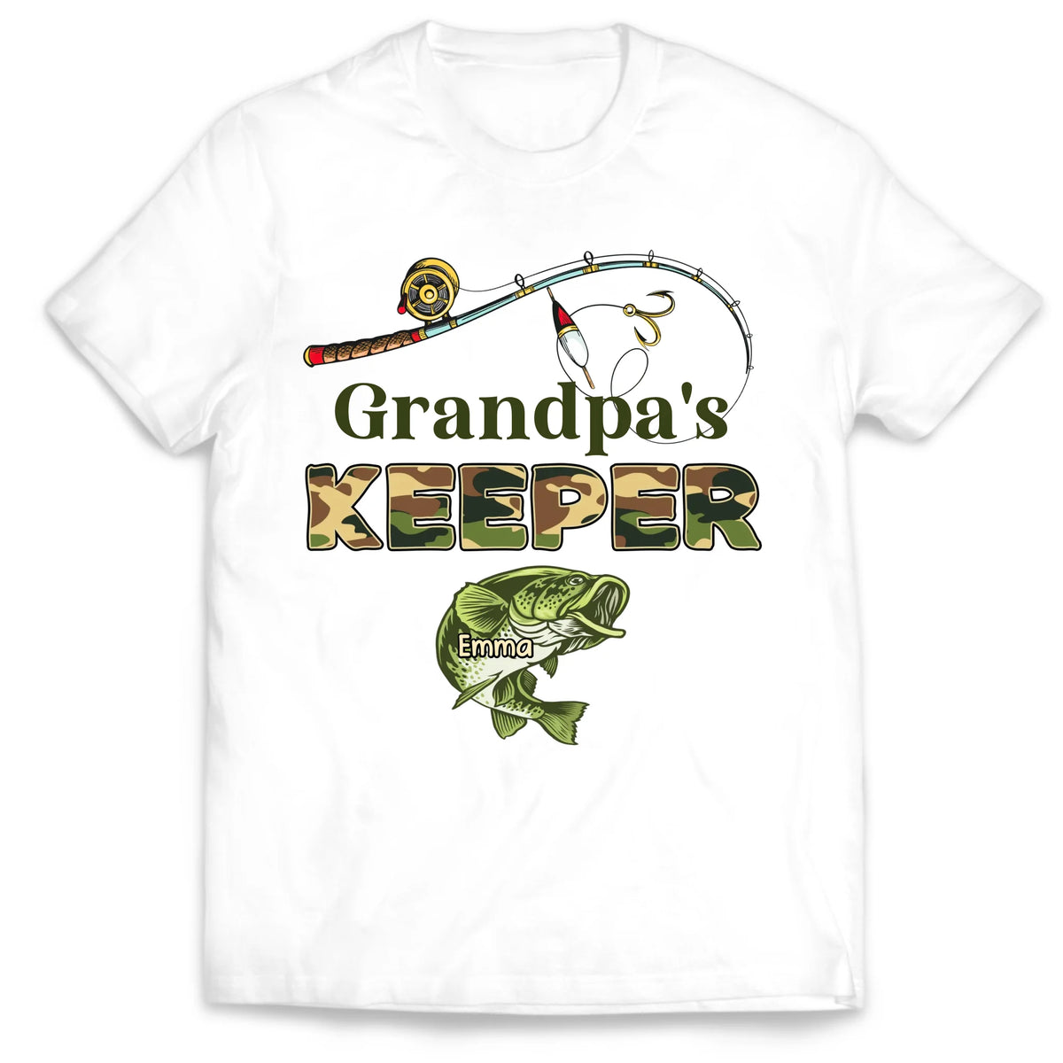 Grandpa's Keepers Camouflage - Personalized T-Shirt, Fishing Gift for Dad/Grandpa, Father's Day Gift