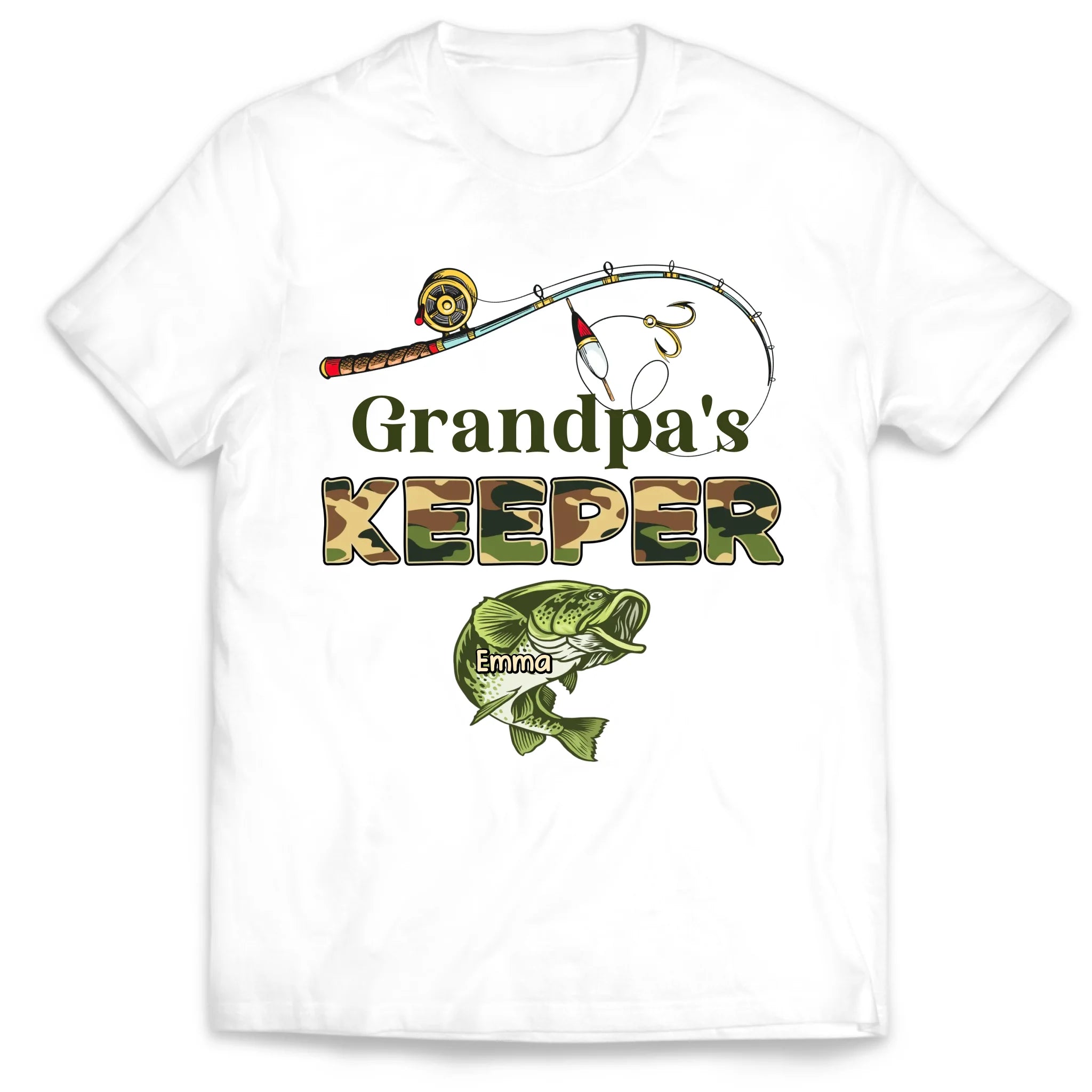 Grandpa's Keepers Camouflage - Personalized T-Shirt, Fishing Gift for Dad/Grandpa, Father's Day Gift