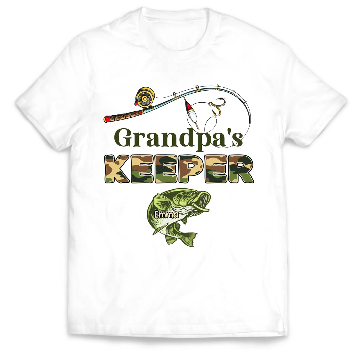 Grandpa's Keepers Camouflage - Personalized T-Shirt, Fishing Gift for Dad/Grandpa, Father's Day Gift