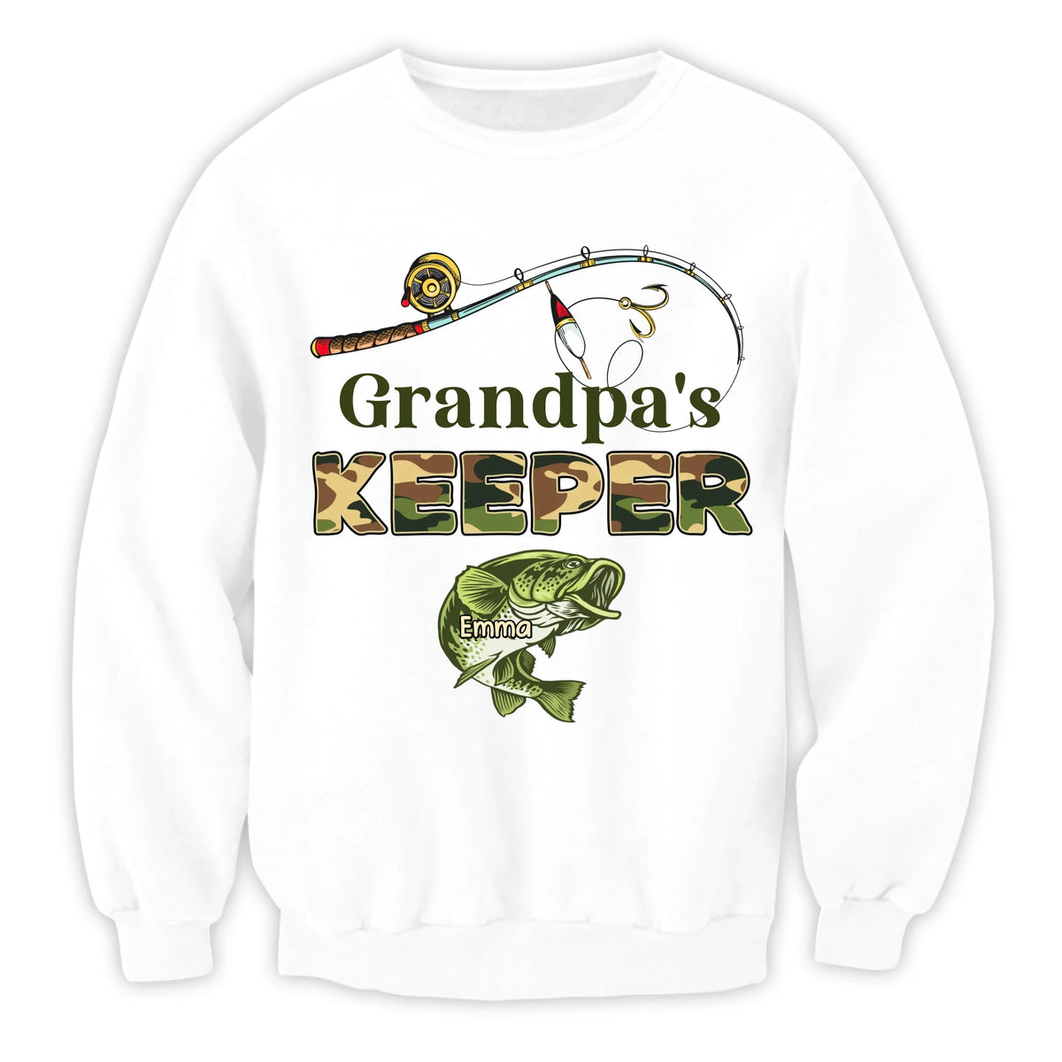Grandpa's Keepers Camouflage - Personalized T-Shirt, Fishing Gift for Dad/Grandpa, Father's Day Gift