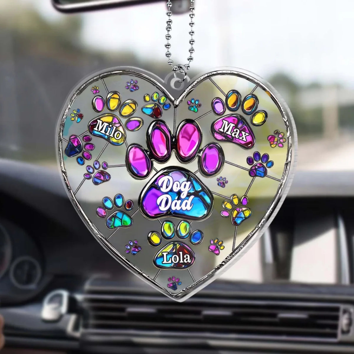 Colorful Heart Paw Dog Mom - Personalized Acrylic Car Hanger, Gift For Dog Lover