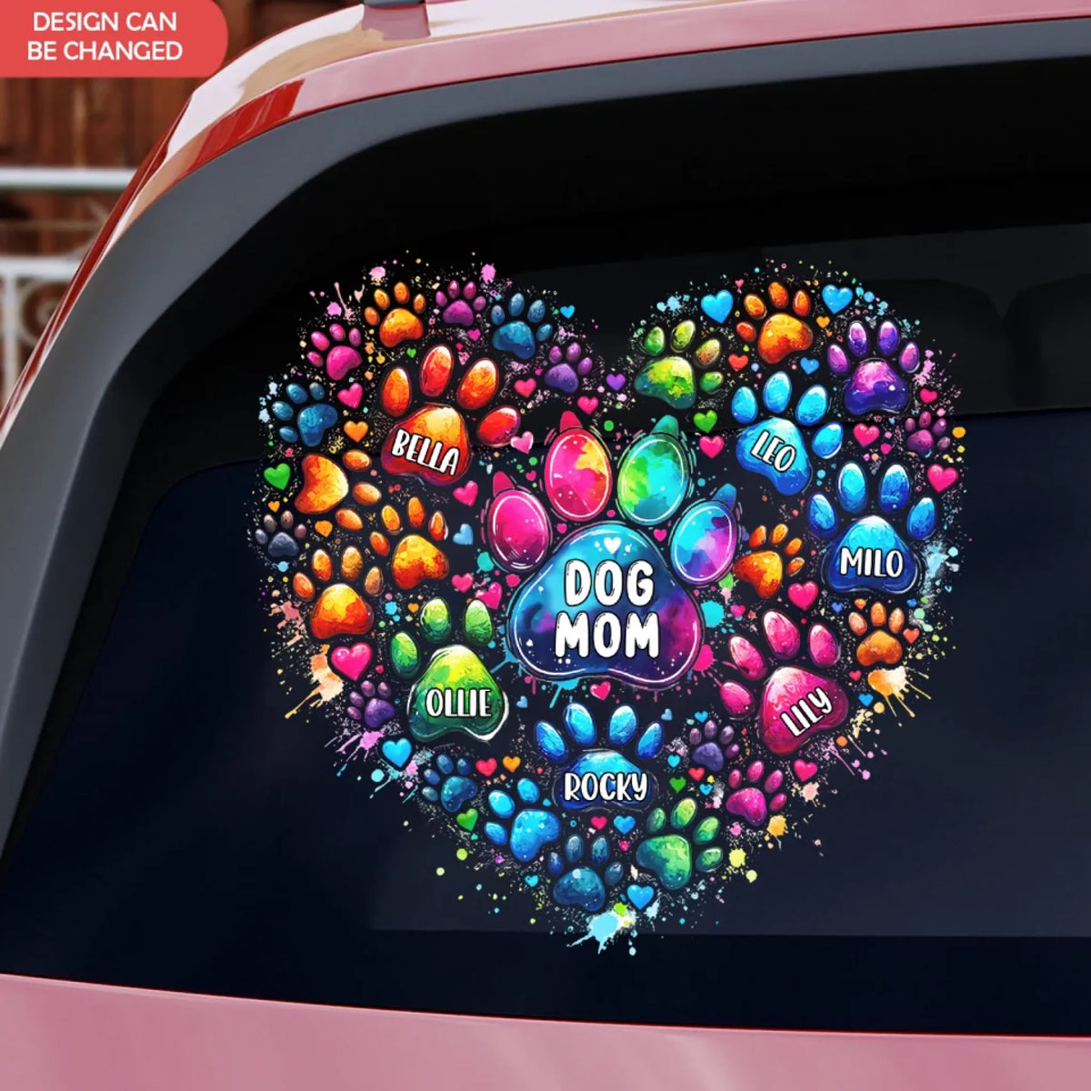 Colorful Heart Paw - Personalized Decal, Gift For Dog Lovers, Colorful Paw Decal